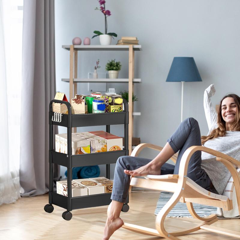 3 Layers Rolling Utility Cart With Handle Storage Trolley For Office, Living Room, Kitchen, Movable Storage Organizer With Wheel