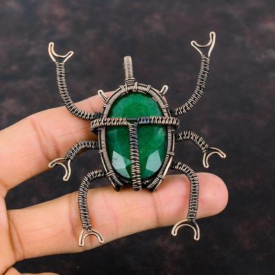 Faceted Zambian Emerald Copper Pendant Wire Wrapped Pendant Handmade Copper Jewelry Beetle Pendant Gift For Her Wire Wrap Gemstone Jewelry