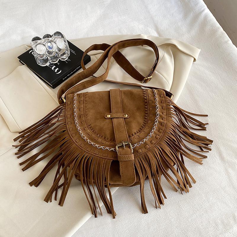 Small Vintage Suede Crossbody Bag With Tassel Details For Women Casual Outings