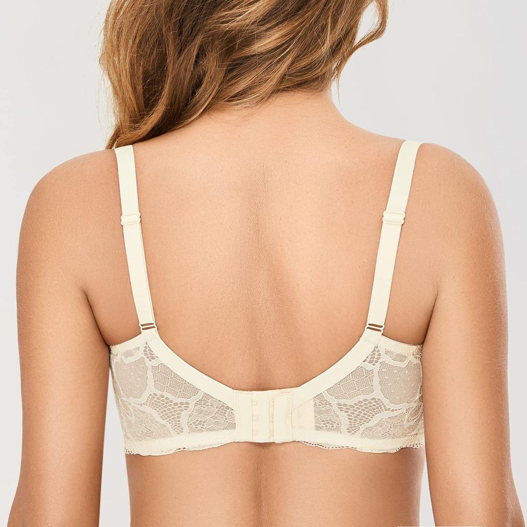Large Size Bra for No Makes You Look H95 [DOBREVA] Women, Lace, See-through, Sexy, Underwired, Pads, Smaller, Parchment,