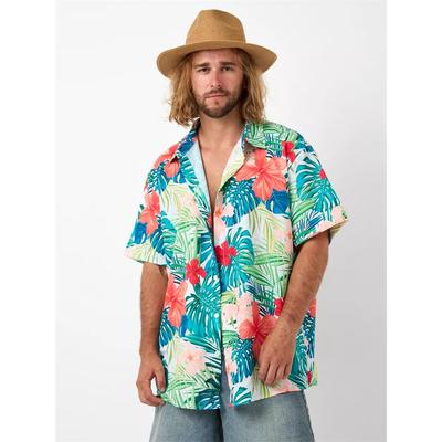 Hawaiian Men's Shirt Casual T-shirt Beach Stand Up Collar Printed Short Sleeved Shirt Fashionable Streetwear Large Men's Clothing