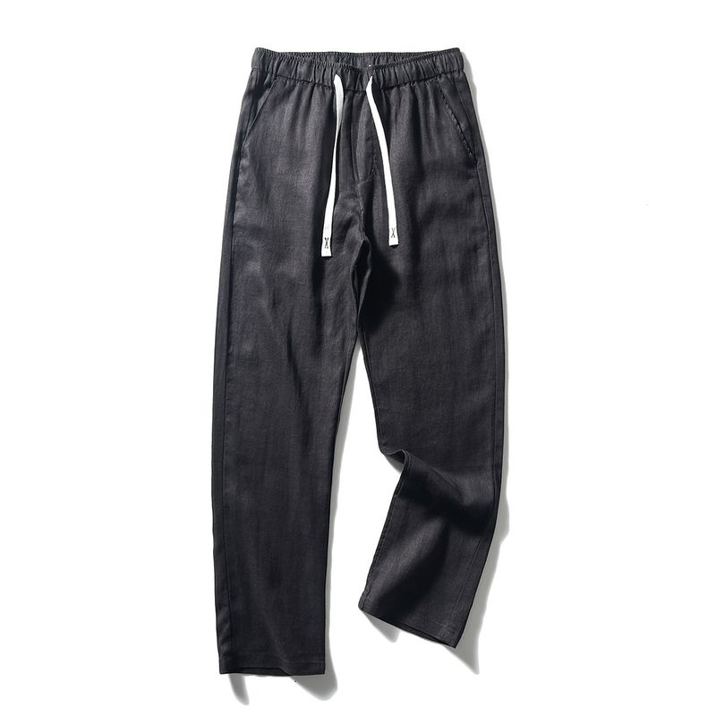 Japanese Style Pure Linen Pants Men s Summer New Arrival Thin Straight-leg Pants Export Export Men s Pants General Anesthesia Casual Pants Black 4XL