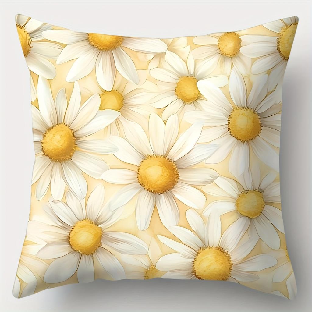 4pcs Set, Sofa Cushion Cover, Sunshine Daisy Cushion Cover, 17.7 Inches * 17.7 Inches, One-Sided Print, Home Decoration, Sofa Lu