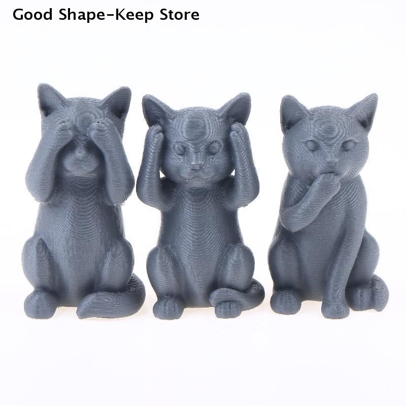 Set Minimalist Cat Sculpture With Three Not Cat Wisdom Ornament Covered Ears Mouth Eyes Creative Home Desk Decor For Cat Lovers