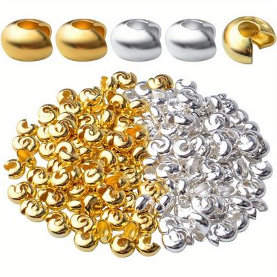 10/30/50pcs 6mm Brass Crimping Bead Cap Jewelry Making Accessories, Semi-circular Opening Tube Bead Joint Jewelry Making Cap