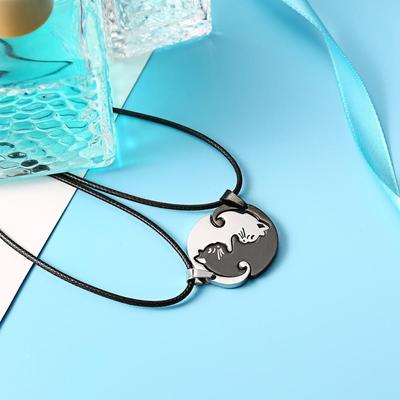 1 paire Mignon Mode Saint-Valentin Collier Chat Noir Blanc Pendentif Couple