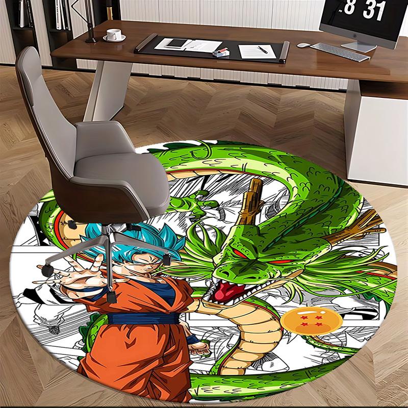 1 Stück Dragon Ball Z Goku & Shenron Anime Cartoon Design Runder Teppich für Bürostuhlmatte, Rutschfester Teppich Geeignet für Heimdekoration, Wohnzimmer