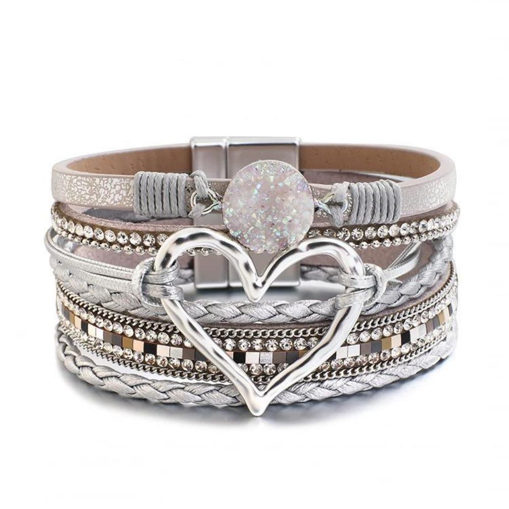 1PC Hot-selling multi-layer leather bracelet hand-woven bracelet gold love lady bracelet