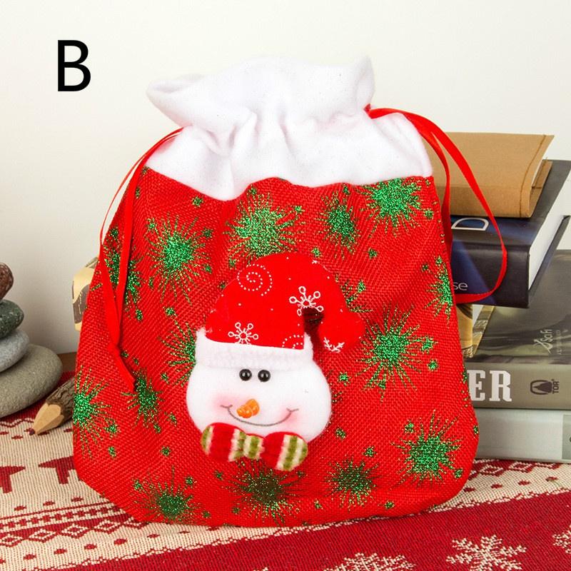 Christmas Gift Bag New Linen Cartoon Christmas Candy Bag Handbag Santa Claus Gift Bag