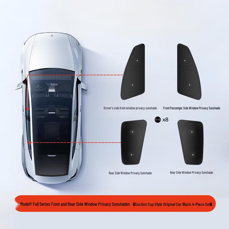 Tesla Model 3/Y Camping Privacy Sunshade with Suction Cups - Opaque, Anti-Peeping Side Panel