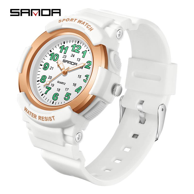 Sanda Unisex Quartz Waterproof Student Watch with Seven-Color Lights and Large Number Dial
