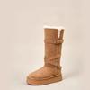 Real fur integrated warm thick-soled snow boots women's winter new buckle medium tube women's thickened cotton shoes