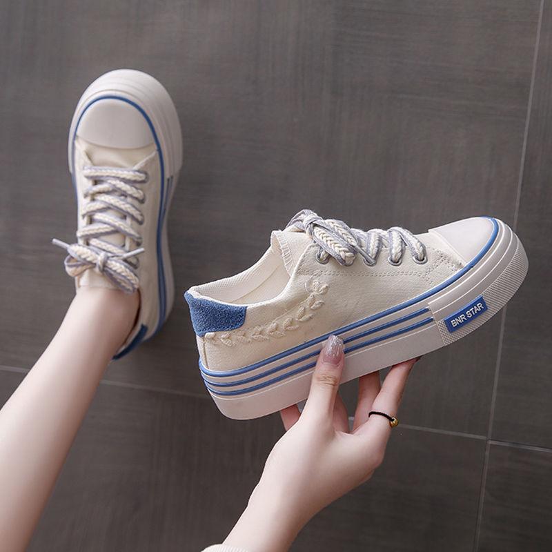 Lace Up Woman Footwear Spring Autumn Canvas Shoes for Women High on Platform To Wear Y2k Vintage Designer Hot Design Elasticty