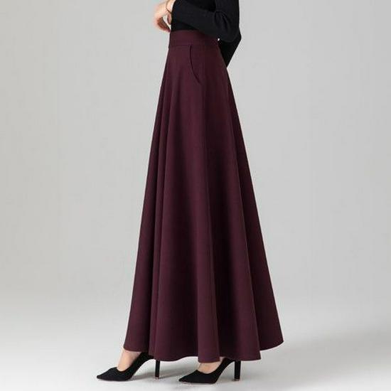 Damen Winter Wollrock mit hohem Bund, A-Linie, mittellang - Warm, Vielseitig, Kälteschutz, Figurschmeichelnd, Weiter Saum.