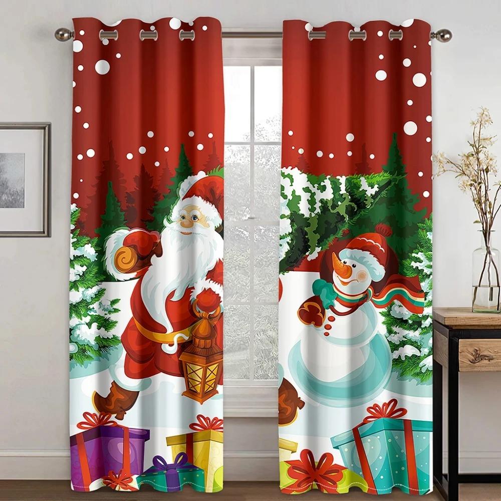 Christmas Pattern Thick Blackout Curtain Printed Partition Kitchen Door Decorative Cartoon High Shading Drapes Cafe Restaurant