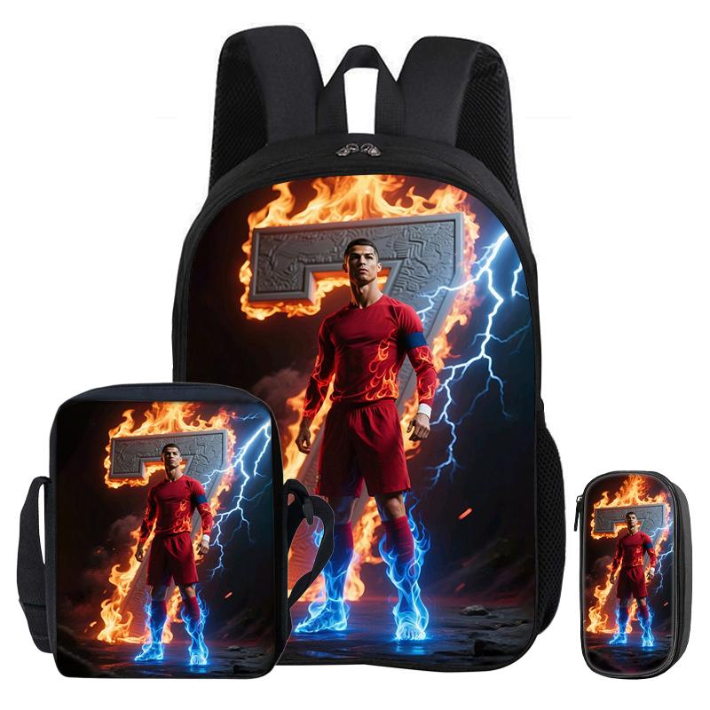 Ronaldo Kinder Lernertaschen CR Fußballstar Alltagsrucksack mit USB-Schnittstelle Tragetasche für Schüler Rucksack Fußball Sportrucksack Jugendgeschenk
