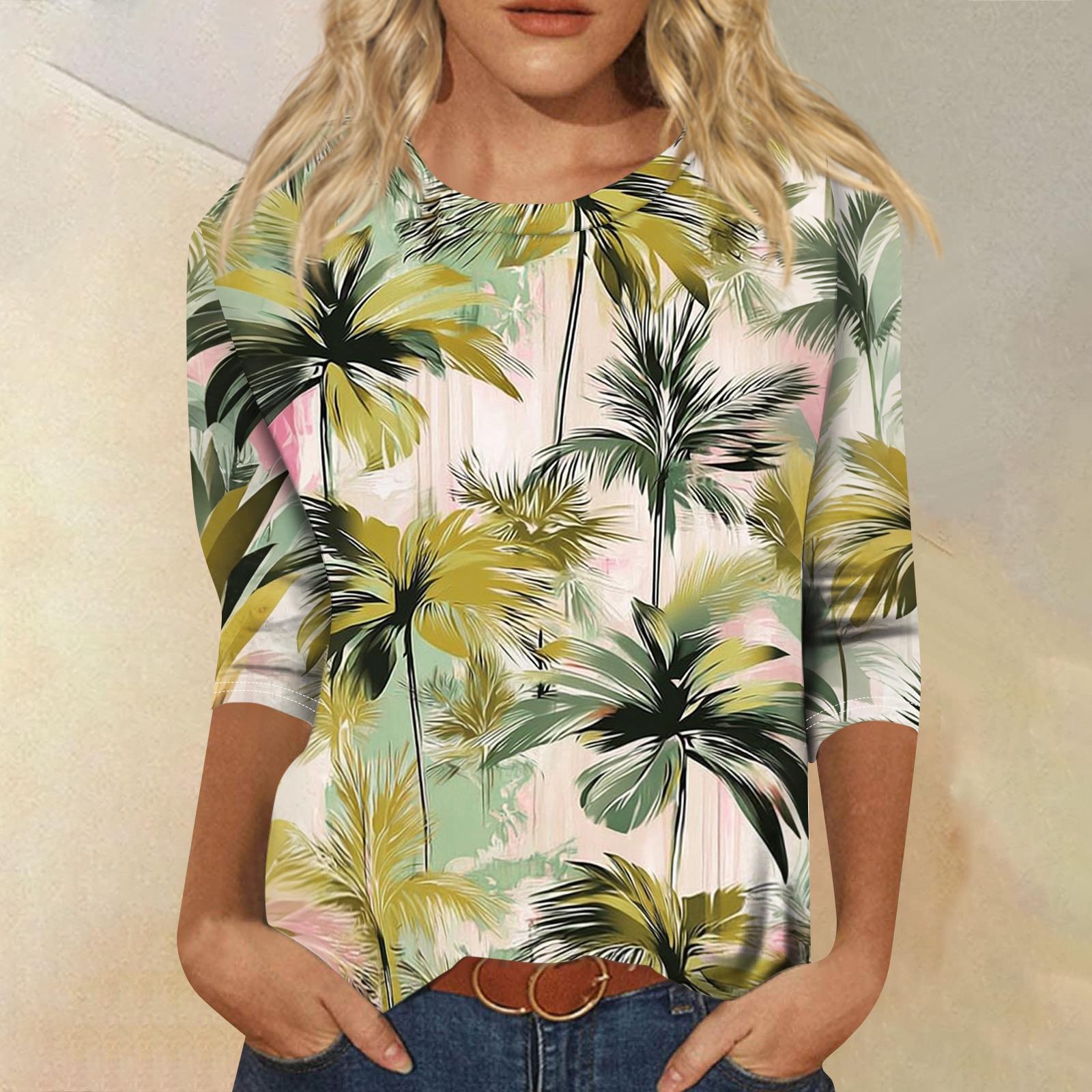 

Женская модная повседневная футболка с круглым вырезом, рукавом три четверти и принтом L армия зеленый