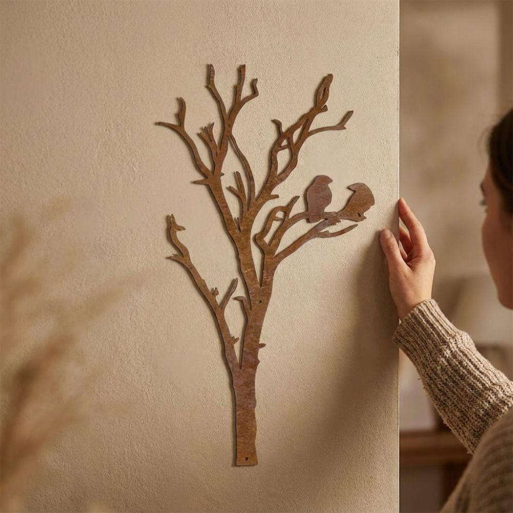 Farmhouse Style Metal Tree Branch Bird Silhouette Decor  Garden Fence