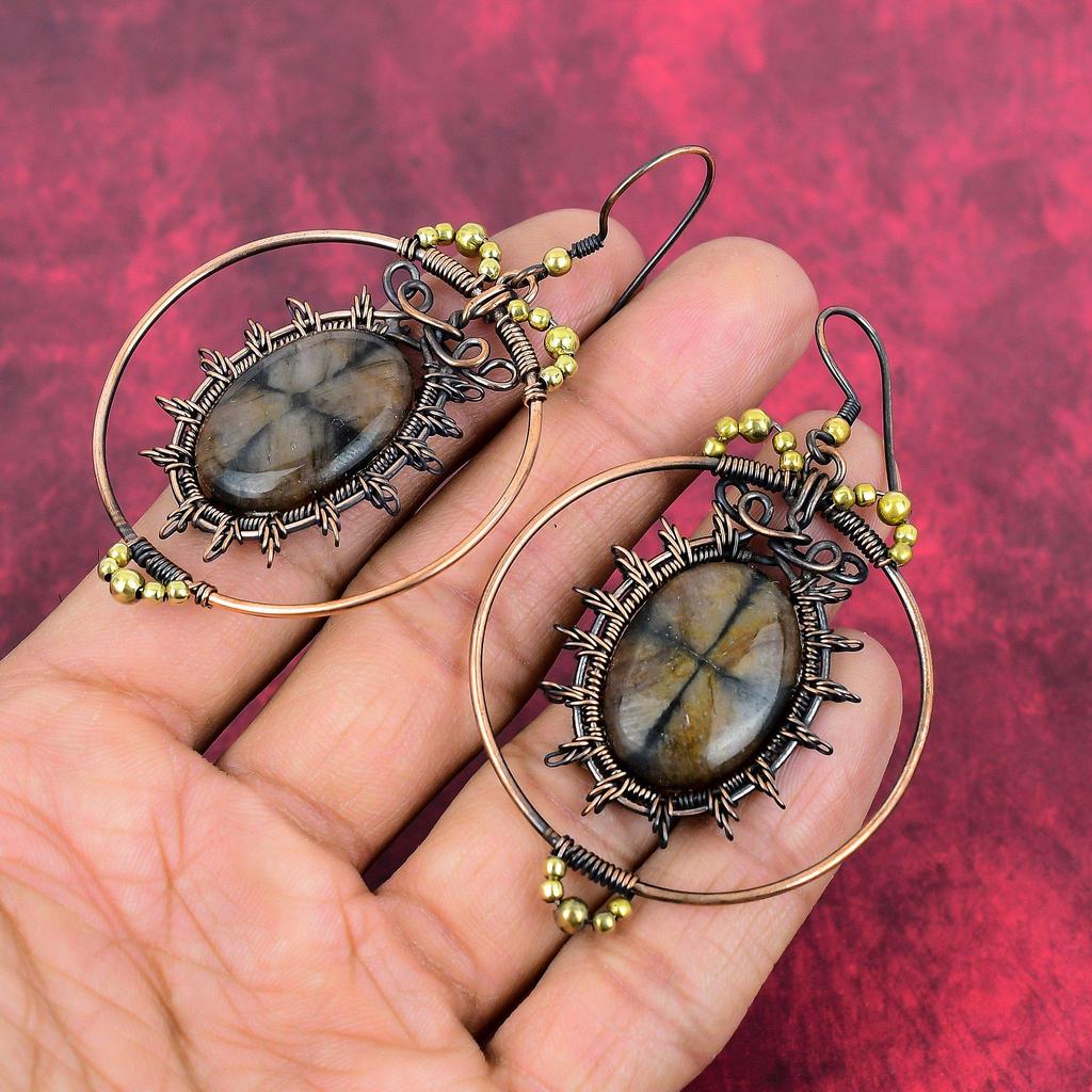 Chiastolite earring copper wire wrapped earrings handmade original gemstone earring antique copper jewelry dangle earring gifts for mother