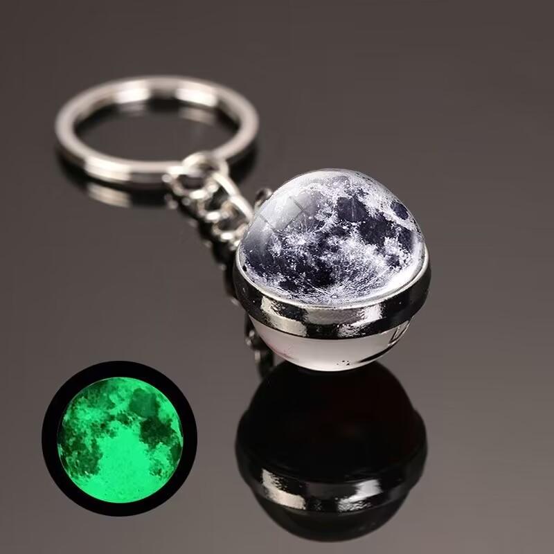 Glow In The Dark Solar System Planet Key Chain Nebula Luminous Key Ring Moon, Earth, Sun, Double-sided Glass Ball, Keychain Gift