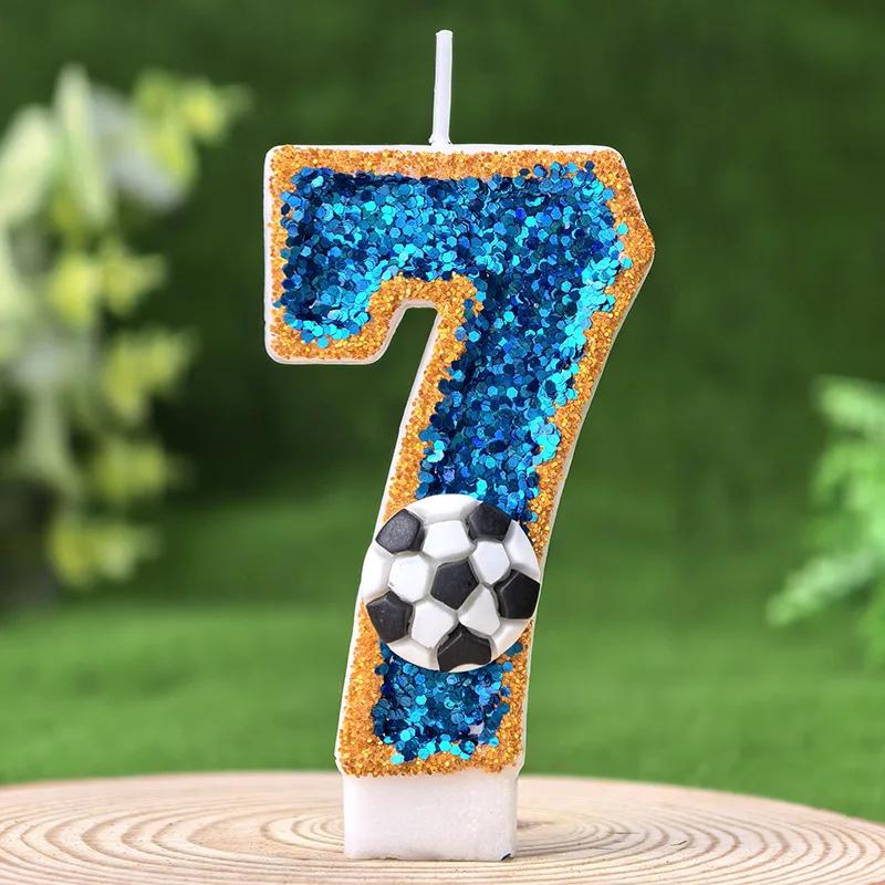 Football Children's Birthday Candles Number 0-9 Green Sparkles Birthday Creative Soccer Candle for Boy Party Cake Top Decoration