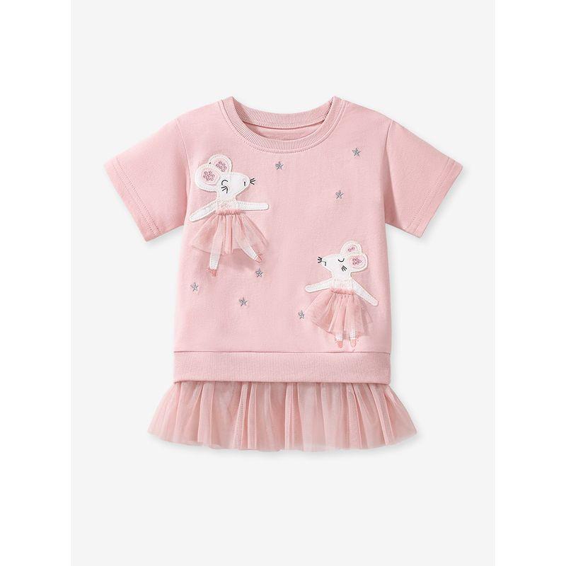 Foreign Trade Girls' Pink Cartoon Mouse Mid-Length Short-Sleeved T-Shirt Summer Mesh Pure Cotton Top Baby Half-Sleeve Trendy 8