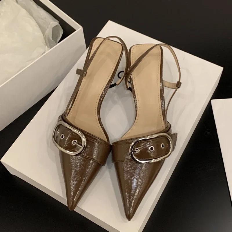 

Fashion Mid Heels Pointed Toe Sandals Women Shoes Designer 2025 New Walking Slippers Summer Casual Party Pumps Mujer Zapatillas Slides 35