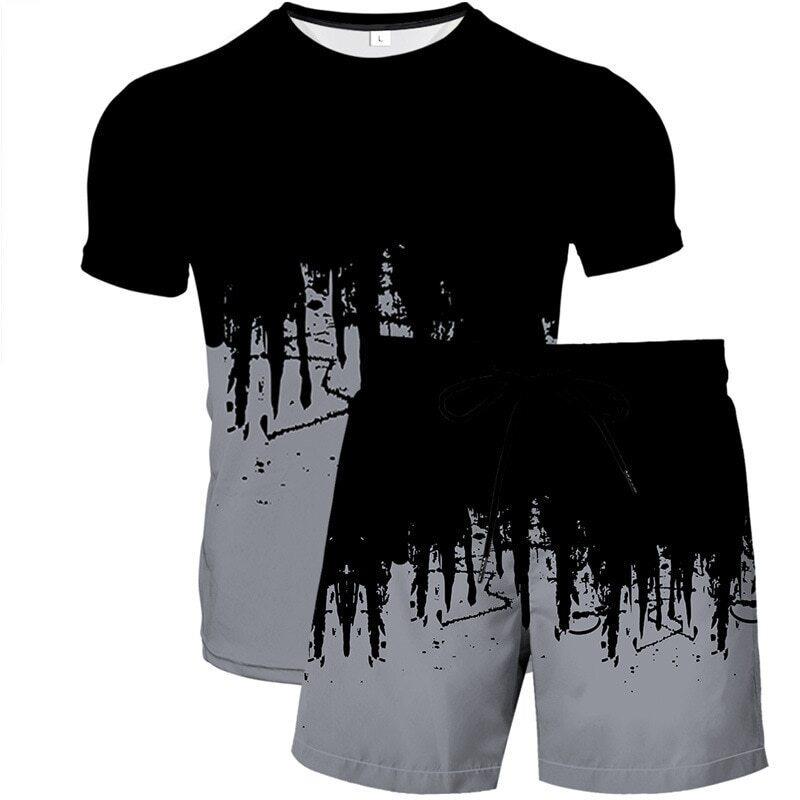 

Men s 3D Printed Short Sleeved Shorts Two-piece T-shirt Set for Men s Casual Trend S