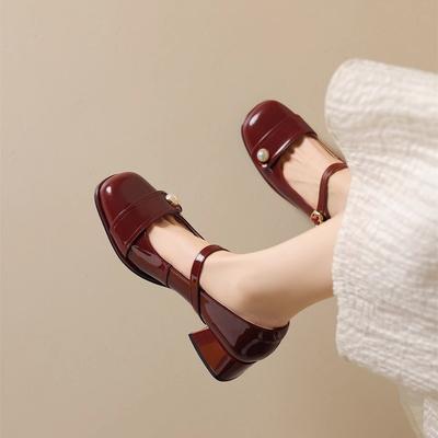 French Temperament Gentle Light Mouth Single Shoes Fairy Fairy Style Square Head Thick Heel With Mary Jane Leather Shoes