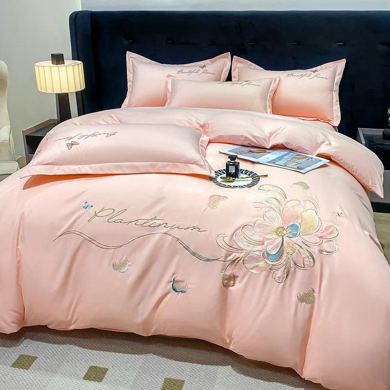 New Class a High Precision Cotton Brushed Embroidery Four-Piece Set Pure Cotton Bed Sheet Duvet Cover