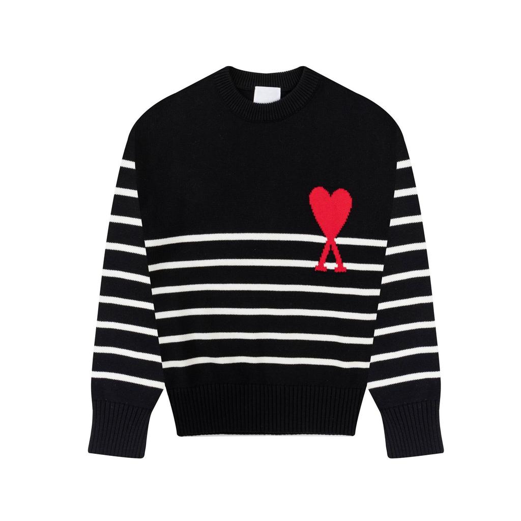 New AMI CS Knitted Sweater Crew Neck Trendy Brand Female Couple Small Love Loose Top Long Sleeve Cross-border Knitted Sweater
