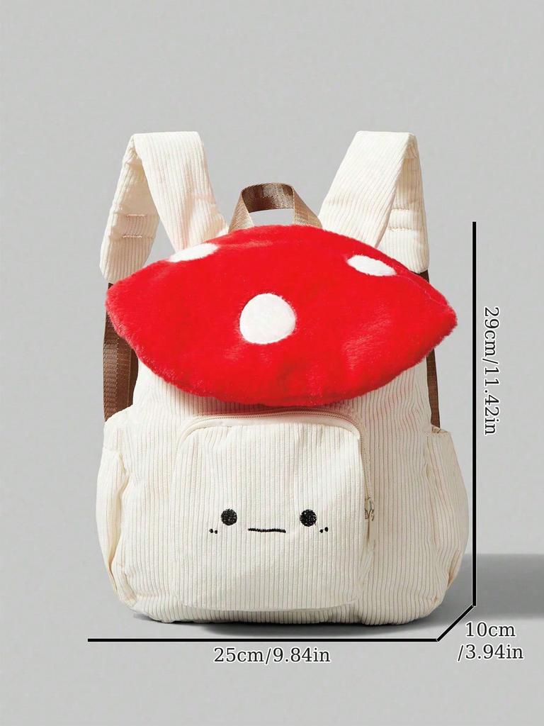 Cute and Fashionable Corduroy Backpack Mushroom Polka Dot Embroidered Backpack Design Color-blocking Design Suitable for Campus