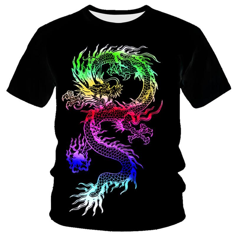 Summer Dragon Series 3D Digital Printed Men's Round Neck Short Sleeved T-shirt