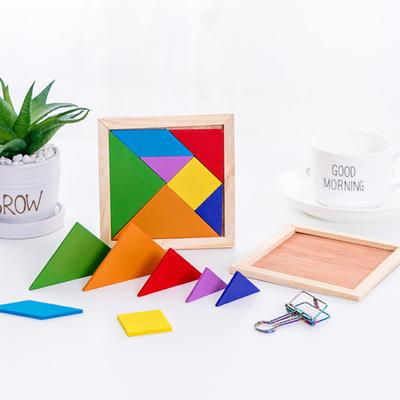Wooden Colorful Tangram Geometric Jigsaw Puzzle Board Educational Toy Kids Gift