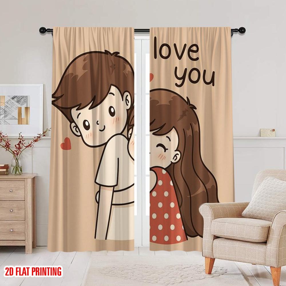 2pcs,2D plane printing Contemporary Curtains Cute Couple Hug Durable Polyester (without rod) Gifts Ldeal for Living Room and