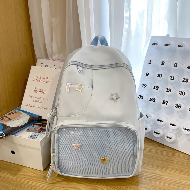 Versatile Simple and Beautiful Female College Student Ins Cute Large Capacity High School Student Backpack Transparent Pain Bag