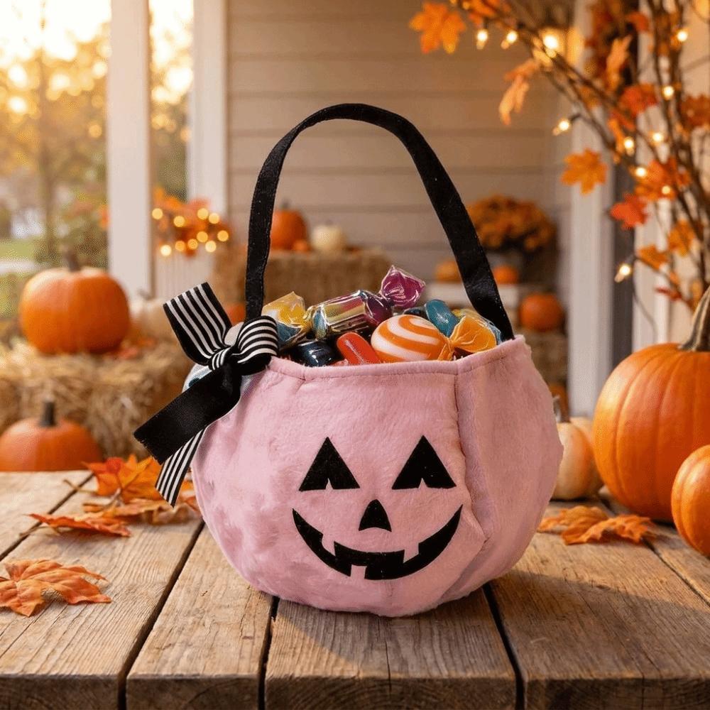 Portable Halloween Pumpkin Bucket Lace Bow Bow Candy Bag Cute Trick Or Treat Bags  Cosplay Dress-up
