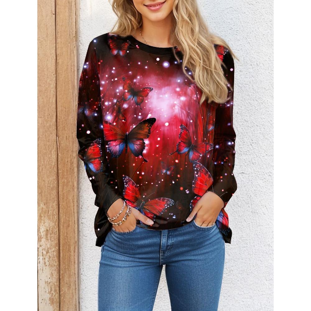 Women's T-shirt Butterfly 3D Printing Daily Fashion Long Sleeve