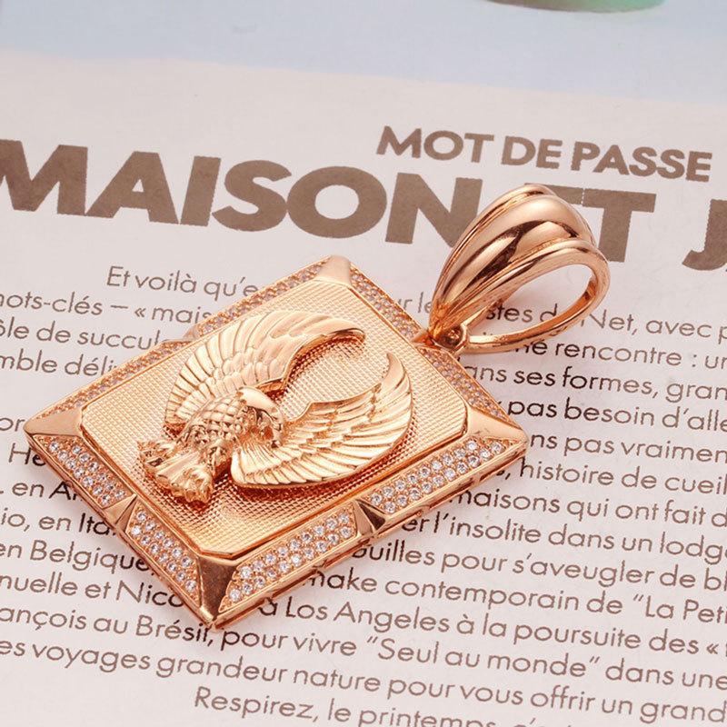 Exquisite 585 Russian Purple Gold Inlaid Zircon Sparkling Eagle Pendant Femininity Classic Rose Gold Plated Necklace
