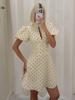 Retro Polka Dot Mini A-line Dress Women Elegant Stand Collar Puff Short Sleeve Waist-cinching Dresses Lady Party Robe 2026 New