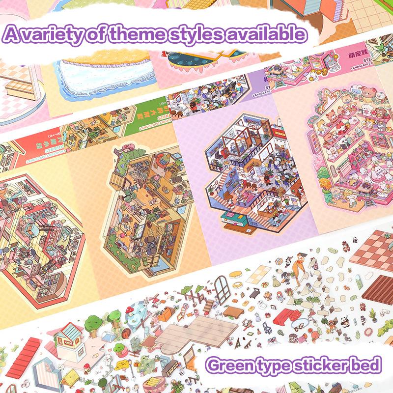 1Set Cartoon Travel Diary Landscape Sticker Diy Toy Game Books Diy Miniature Scene Visual Stacking Stickers Birthday Gifts