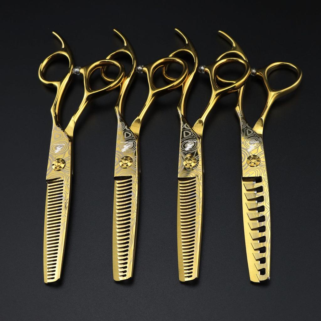 6.0 Inch Gold Pattern Flat Cut Tooth Scissors Hair Scissors Hair Scissors