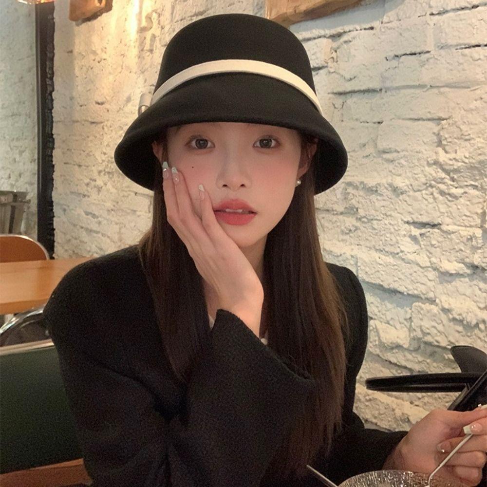 Reiche Erbin Stil Filz Formaler Hut Panama Hut Schleife Eimerhut Lässig Herbst