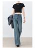 Tencel four-sided elastic straight tube slightly pulled jeans women's spring new blue high-waisted slim-fitting bell pants