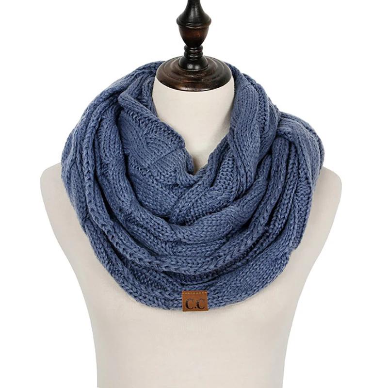 New Women Solid Color Cable Knitting Wool Snood Infinity Scarf Winter Neck Warmer Cowl Collar Circle Scarves AC041