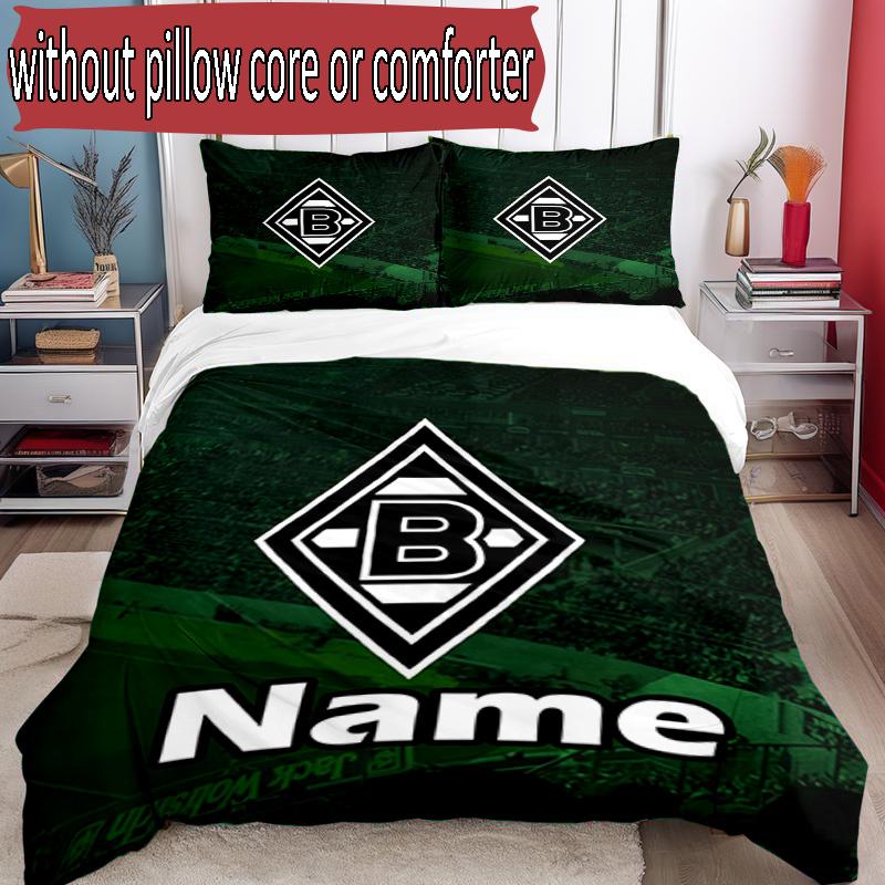 3pcs Duvet Cover Set (1*Duvet Cover + 2*Pillowcase, Without Core), Custom Name Borussia Monchengladbach Pattern Bedding Set, Home Bedroom Decor Gift