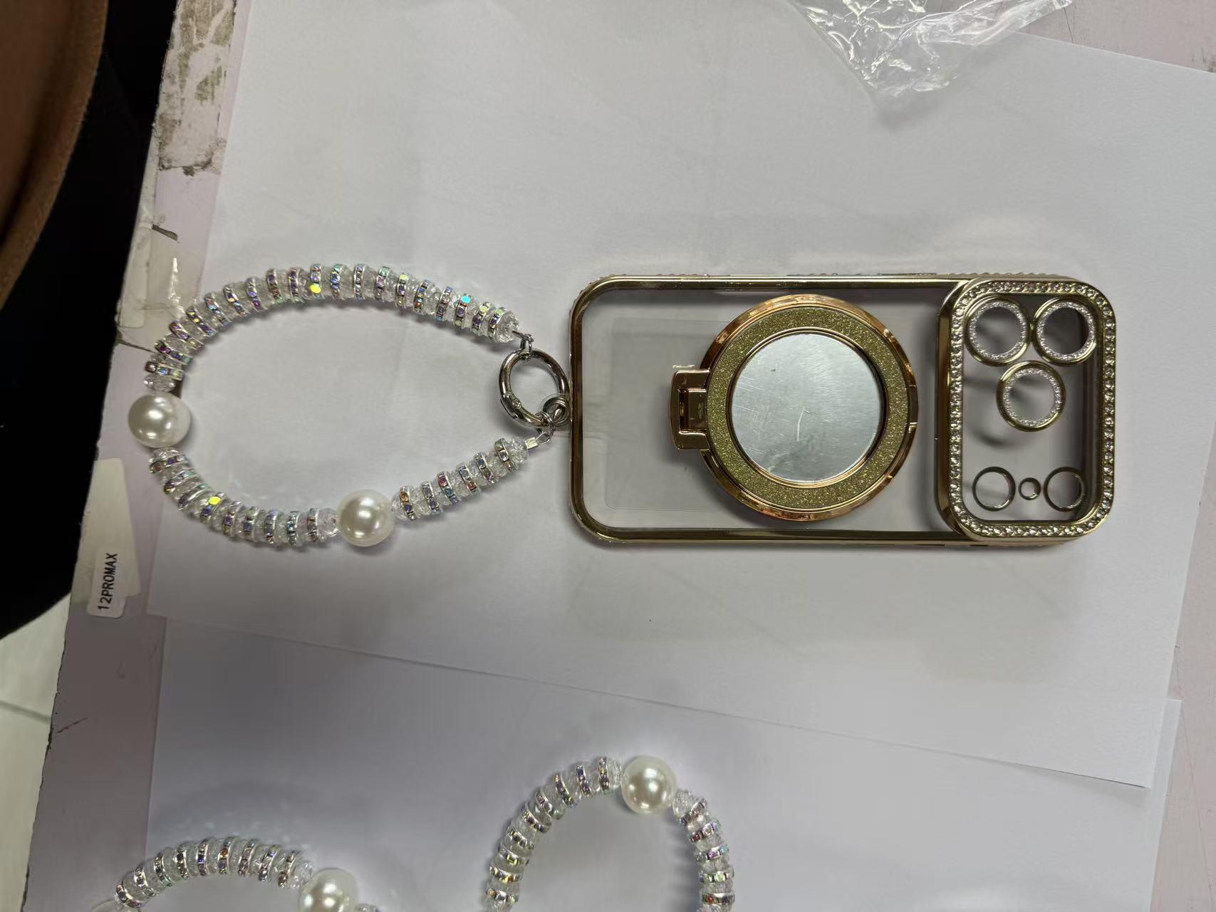 

Luxury Rhinestone iPhone 17 Pro Max Transparent Mirror Phone Case with Holder iPhone 17 Pro
