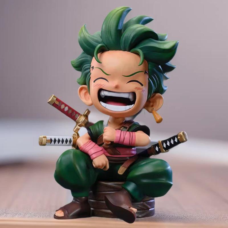 One Piece Q Version Sitting Pose Luffy, Zoro, Sanji Figures - Trendy Play Doll Model Toy Ornament