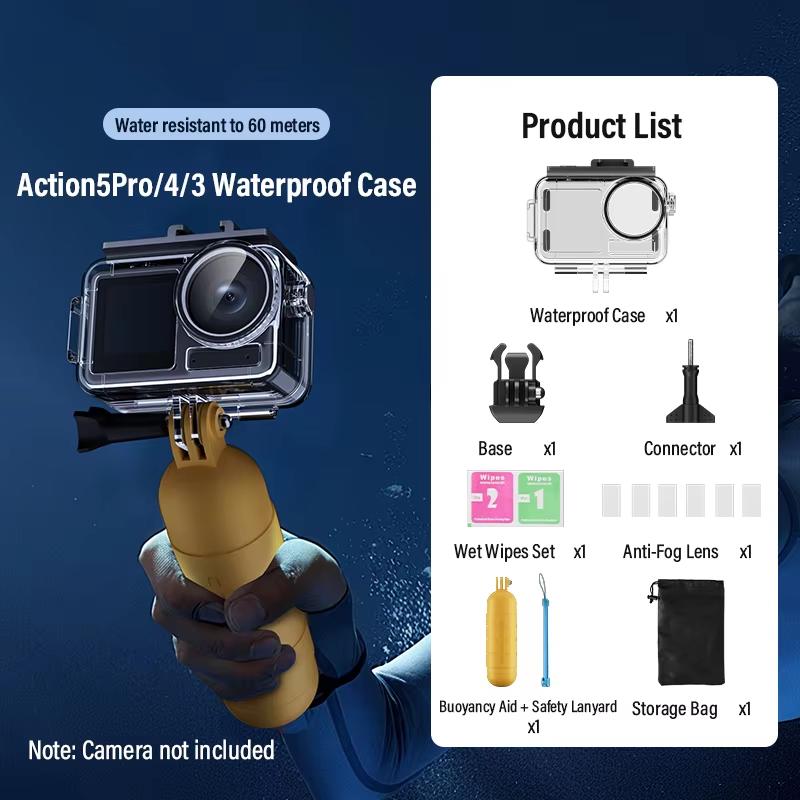 SOONPHO  60M Action Camera Waterproof Cas for DJI Osmo Action4/3/5 Pro Sports Protective Camera Accessories