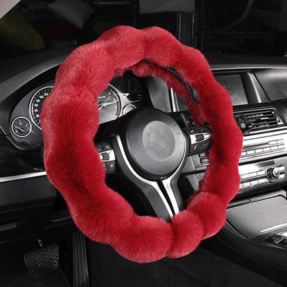 Soft Fluffy Car Steering Wheel Cover Plush Winter Warm Steering Qheel Grip Cover Non-Slip Steering Wheel Protector Car Steering